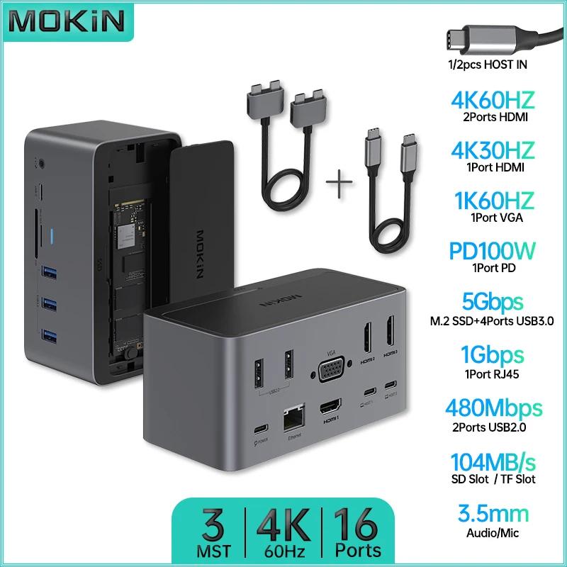 USB3.0, HDMI 4K60Hz, PD 100W, RJ45 1Gbps  MacBook Air/Pro, iPad, Thunderbolt ƮϿ MOKiN 16 in 1/2 ŷ ̼